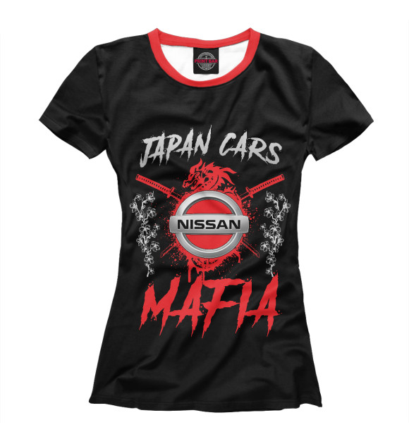 Женская футболка с изображением Nissan Japan Cars Mafia цвета Белый
