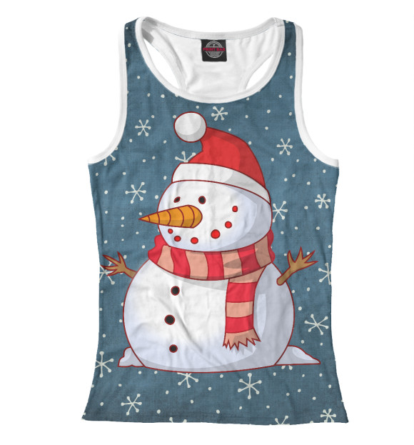 Женская майка-борцовка с изображением Снеговик цвета Белый