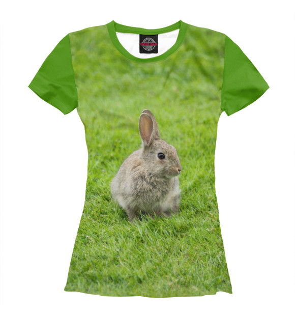 Женская футболка с изображением Кролик на поляне цвета Белый