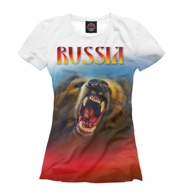 Футболка для девочек с изображением Русский медведь. цвета Белый