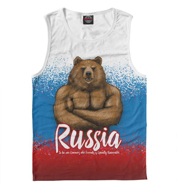 Мужская майка с изображением Русский Мишка цвета Белый