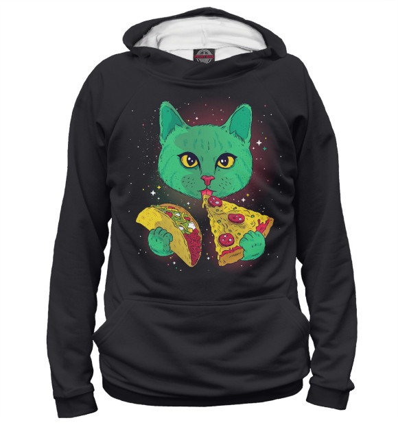Женское худи с изображением Cosmic pizza cat цвета Белый