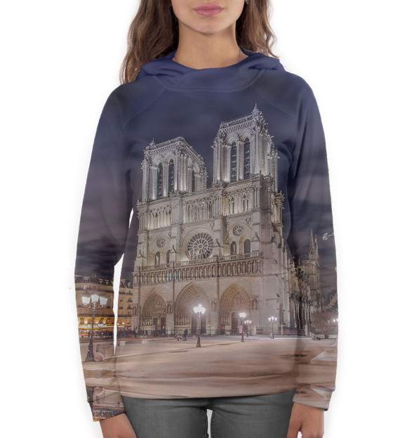 Женское худи с изображением Собор Парижской Богоматери цвета Белый