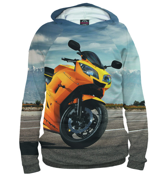 Мужское худи с изображением Мотоцикл цвета Белый