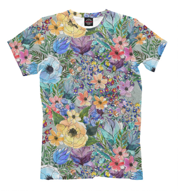 Футболка для мальчиков с изображением Полевые цветы цвета Серый