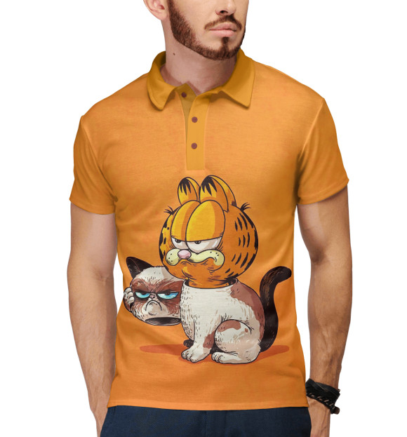 Мужское поло с притом Гарфилд цвета Белый Мужское поло с изображением Гарфилд цвета Белый