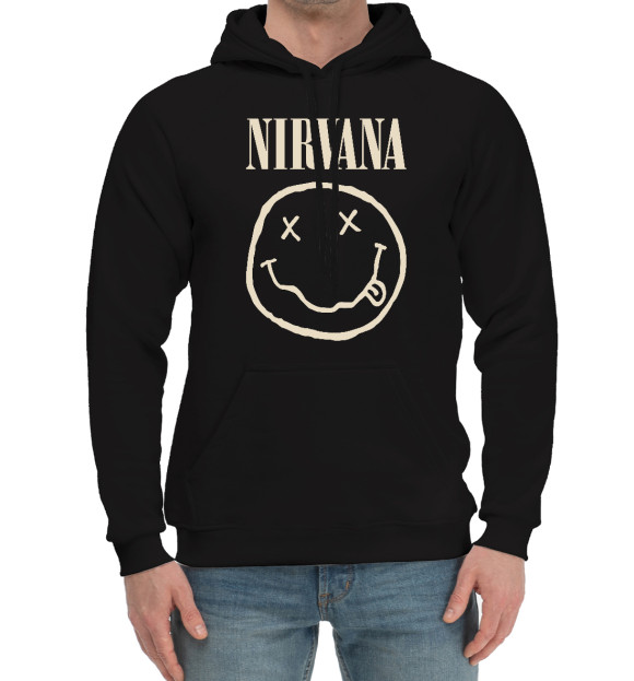 Мужской хлопковый худи с изображением Nirvana цвета Черный