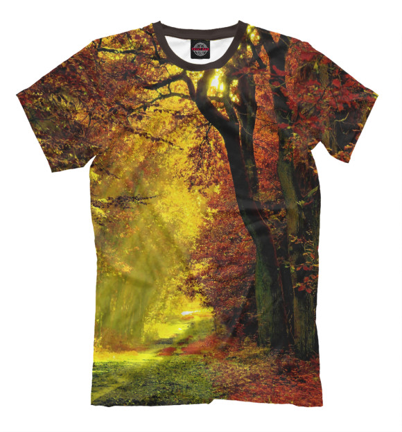 Мужская футболка с изображением Осенний лес цвета Молочно-белый