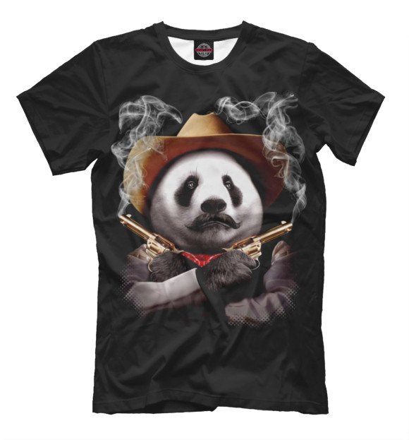 Мужская футболка с изображением Панда шериф цвета Черный