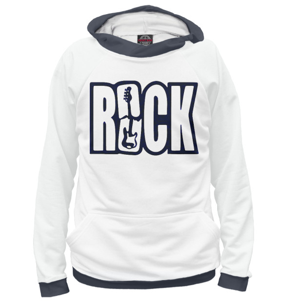 Мужское худи с изображением Rock цвета Белый
