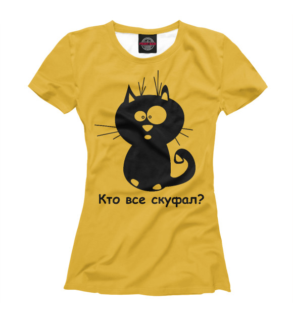 Футболка для девочек с изображением Удивлённый кот на жёлтом фоне цвета Белый