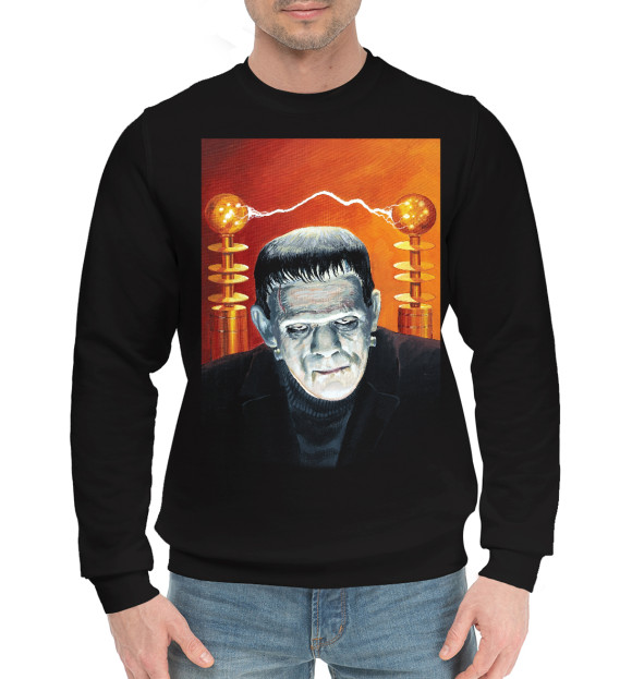 Мужской хлопковый свитшот с изображением Франкенштейн цвета Черный