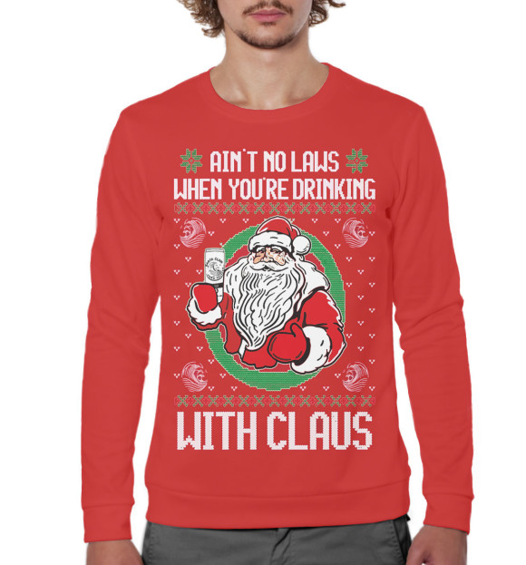 Мужской свитшот с изображением Ain't no laws when you're drinking with claus цвета Белый