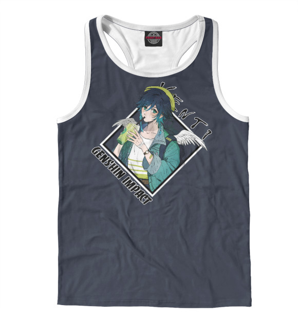 Мужская майка-борцовка с изображением Венти. Геншин импакт цвета Белый