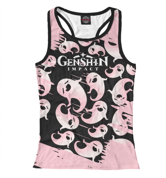 Женская майка-борцовка с притом Genshin Impact цвета Белый Женская майка-борцовка с изображением Genshin Impact цвета Белый