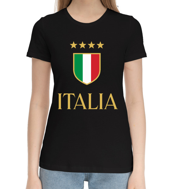 Женская хлопковая футболка с изображением Italia цвета Черный