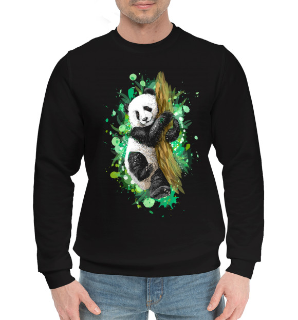 Мужской хлопковый свитшот с изображением Панда цвета Черный