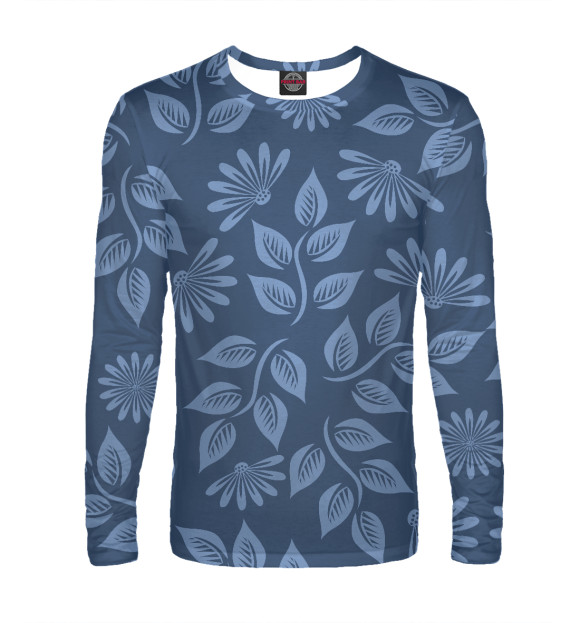 Мужской лонгслив с изображением Узор из цветов цвета Белый