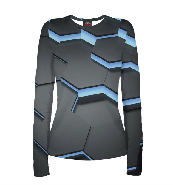 Женский лонгслив с притом 3D Плиты цвета Белый Женский лонгслив с изображением 3D Плиты цвета Белый