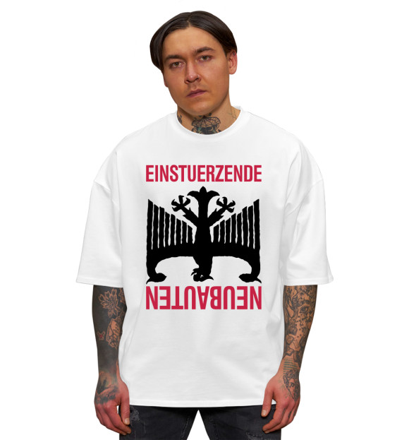 Мужская футболка оверсайз с притом Einsturzende Neubauten цвета Белый Мужская футболка оверсайз с изображением Einsturzende Neubauten цвета Белый