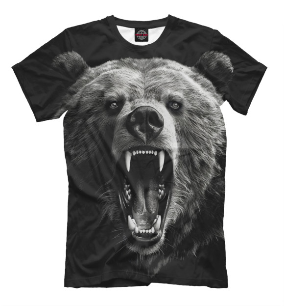 Мужская футболка с изображением Агрессивный таежный медведь цвета Белый
