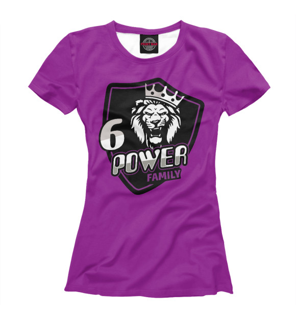 Женская футболка с изображением 6 power family фуксия цвета Белый