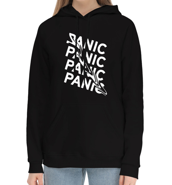 Женский хлопковый худи с изображением ПАНИКА цвета Черный