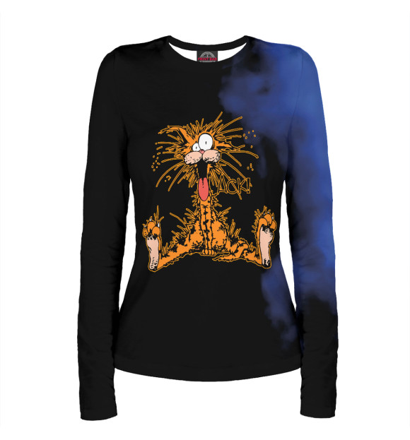 Женский лонгслив с притом Bill The Cat цвета Белый Женский лонгслив с изображением Bill The Cat цвета Белый