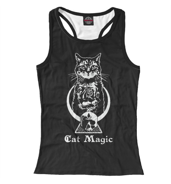 Женская майка-борцовка с изображением Cat Magic цвета Белый