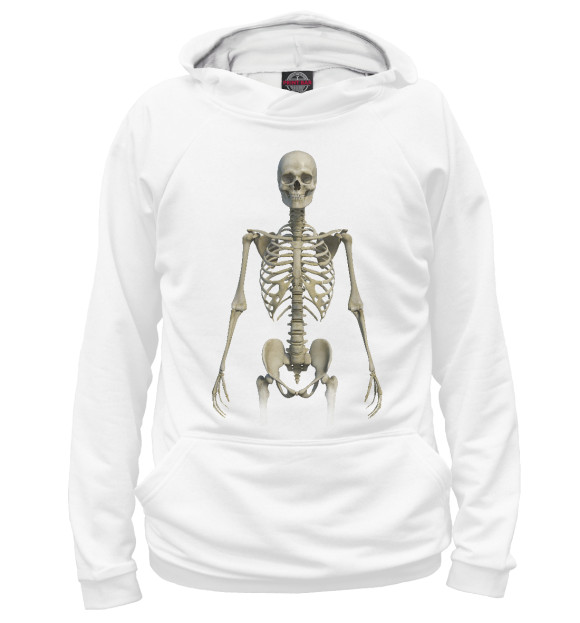 Мужское худи с изображением Стоящий скелет цвета Белый