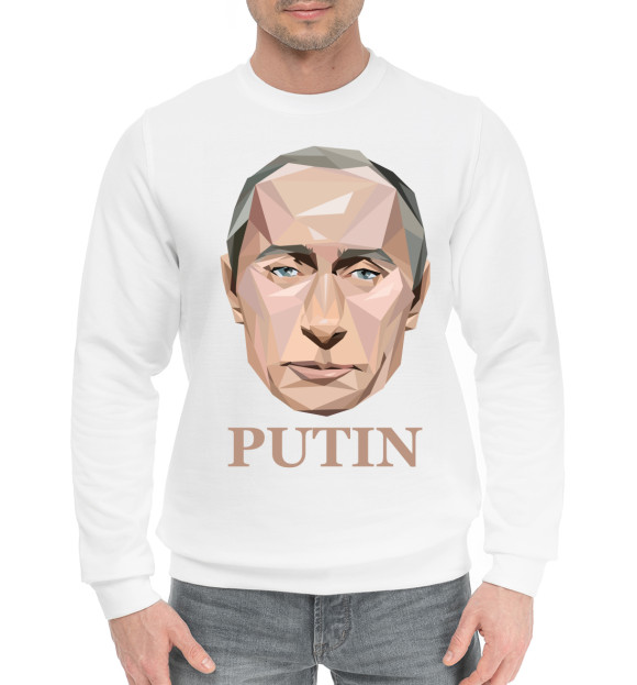 Мужской хлопковый свитшот с изображением Путин Мозаика цвета Белый