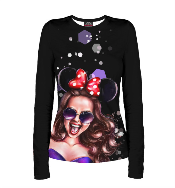 Женский лонгслив с притом Девочка на драйве цвета Белый Женский лонгслив с изображением Девочка на драйве цвета Белый