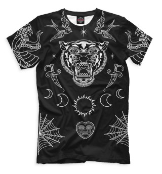 Мужская футболка Тату с тигром, птицами и другими символами