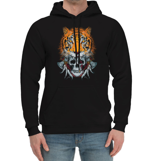 Мужской хлопковый худи с изображением Год тигра цвета Черный