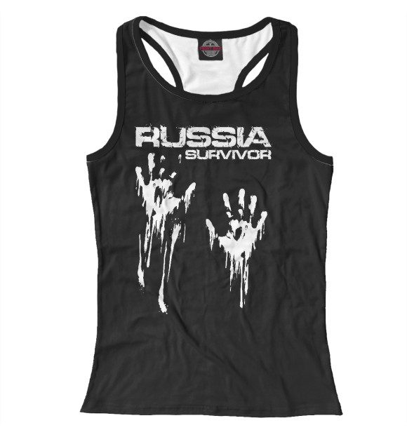 Женская майка-борцовка с изображением Россия выживший цвета Белый