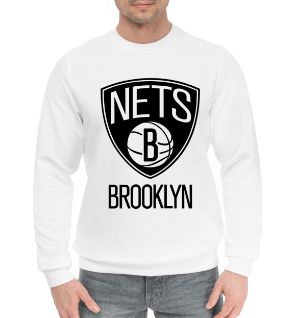 Мужской хлопковый свитшот с изображением Brooklyn Nets цвета Белый