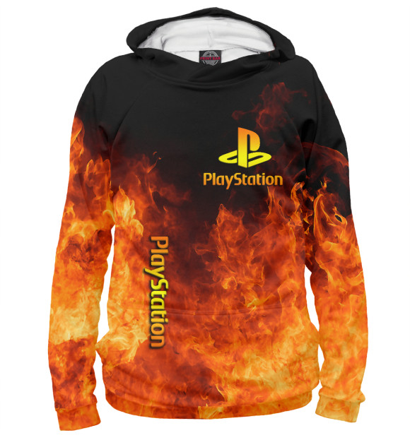 Мужское худи с изображением Playstation в огне цвета Белый