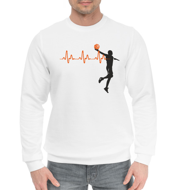 Мужской хлопковый свитшот с изображением Баскетбольный пульс цвета Белый