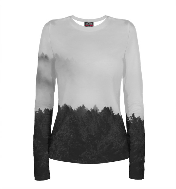Женский лонгслив с изображением Туманный лес цвета Белый