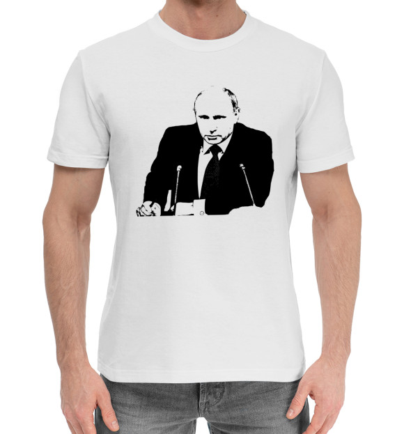 Мужская хлопковая футболка с изображением Путин цвета Белый