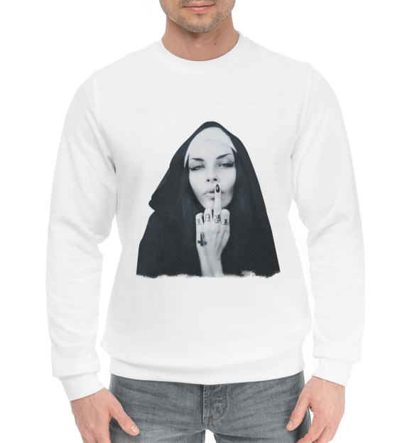 Мужской хлопковый свитшот с изображением Монашка цвета Белый