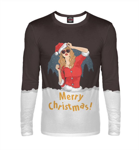Мужской лонгслив с изображением Merry Christmas цвета Белый