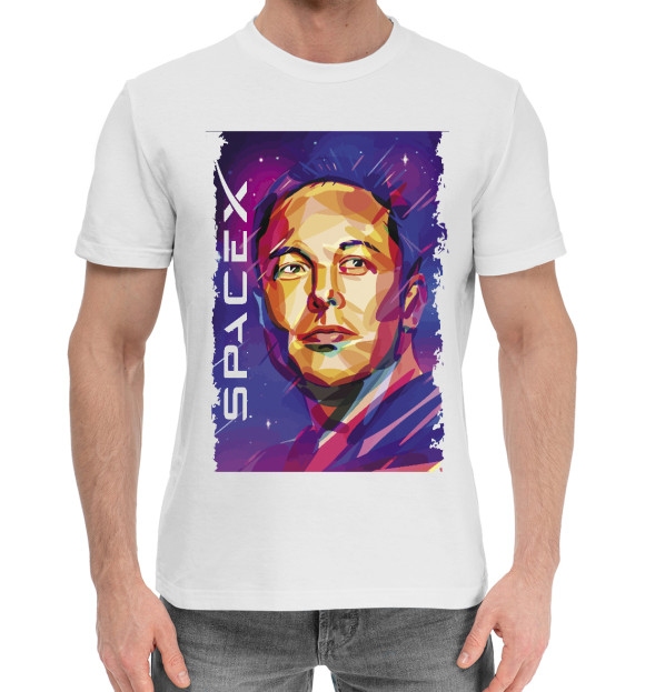 Мужская хлопковая футболка с изображением Крутой Илон Маск цвета Белый