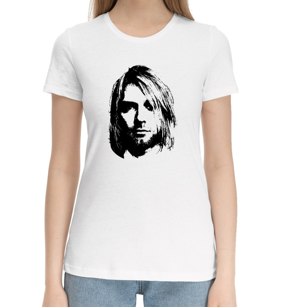 Женская хлопковая футболка с изображением Курт Кобейн цвета Белый