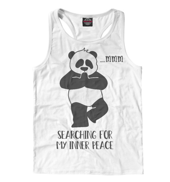 Мужская майка-борцовка с изображением Йога панда цвета Белый