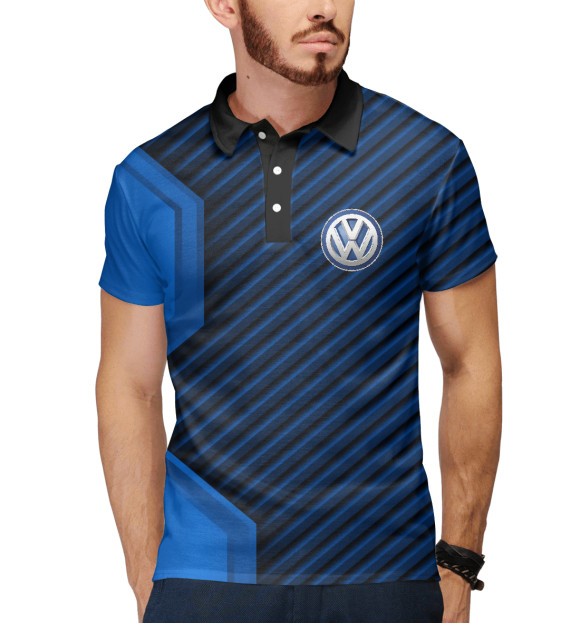 Мужское поло с изображением Volkswagen + Sport Line цвета Белый