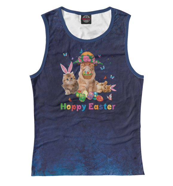 Женская майка с изображением Cute Cat Easter Day Bunny цвета Белый