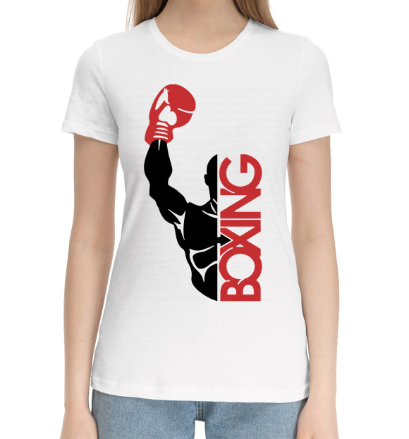 Женская хлопковая футболка с изображением Boxing цвета Белый