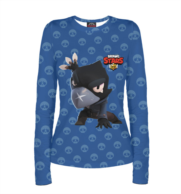 Женский лонгслив с притом Brawl Stars Crow цвета Белый Женский лонгслив с изображением Brawl Stars Crow цвета Белый