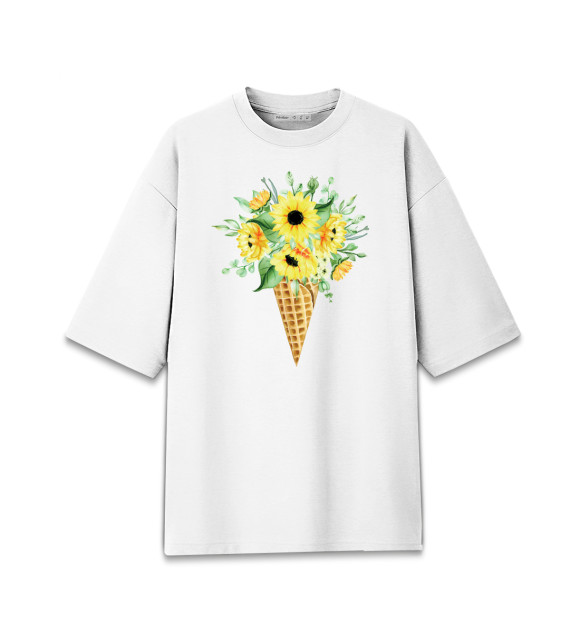 Мужская футболка оверсайз с притом Цветороженое цвета Белый Мужская футболка оверсайз с изображением Цветороженое цвета Белый